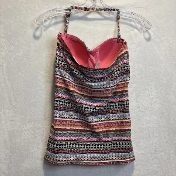 Anne Cole Twist Front Geometric Stripe Swim Bandeau Tankini Top Small Beach Pool - Picture 5 of 9